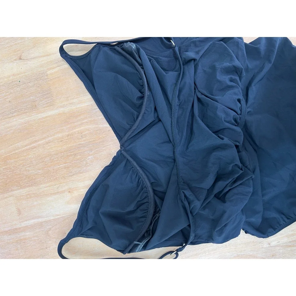 Gottex Profile Black Ruched Surplice One Piece Swimsuit‎ Adjustable Straps Sz 14